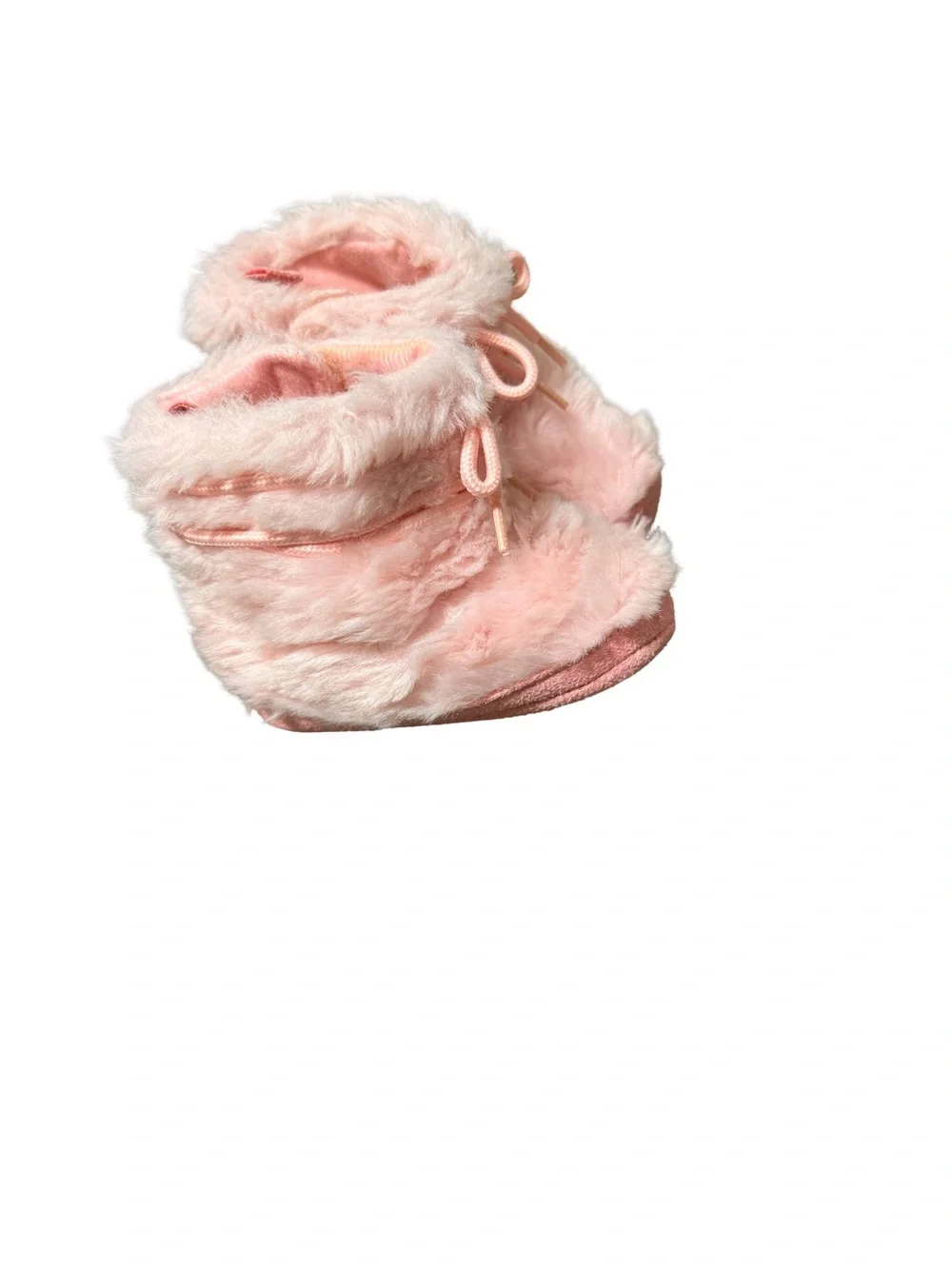 Rising Star Pastel Pink Plush Baby Booties with Bow Tie Size 9-12M